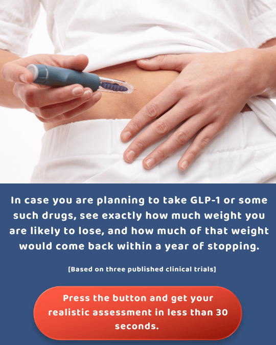 GLP-1 weight rebound calculator — see how much weight you could regain within a year of stopping GLP-1, based on three published clinical trials. Tap to calculate your number.